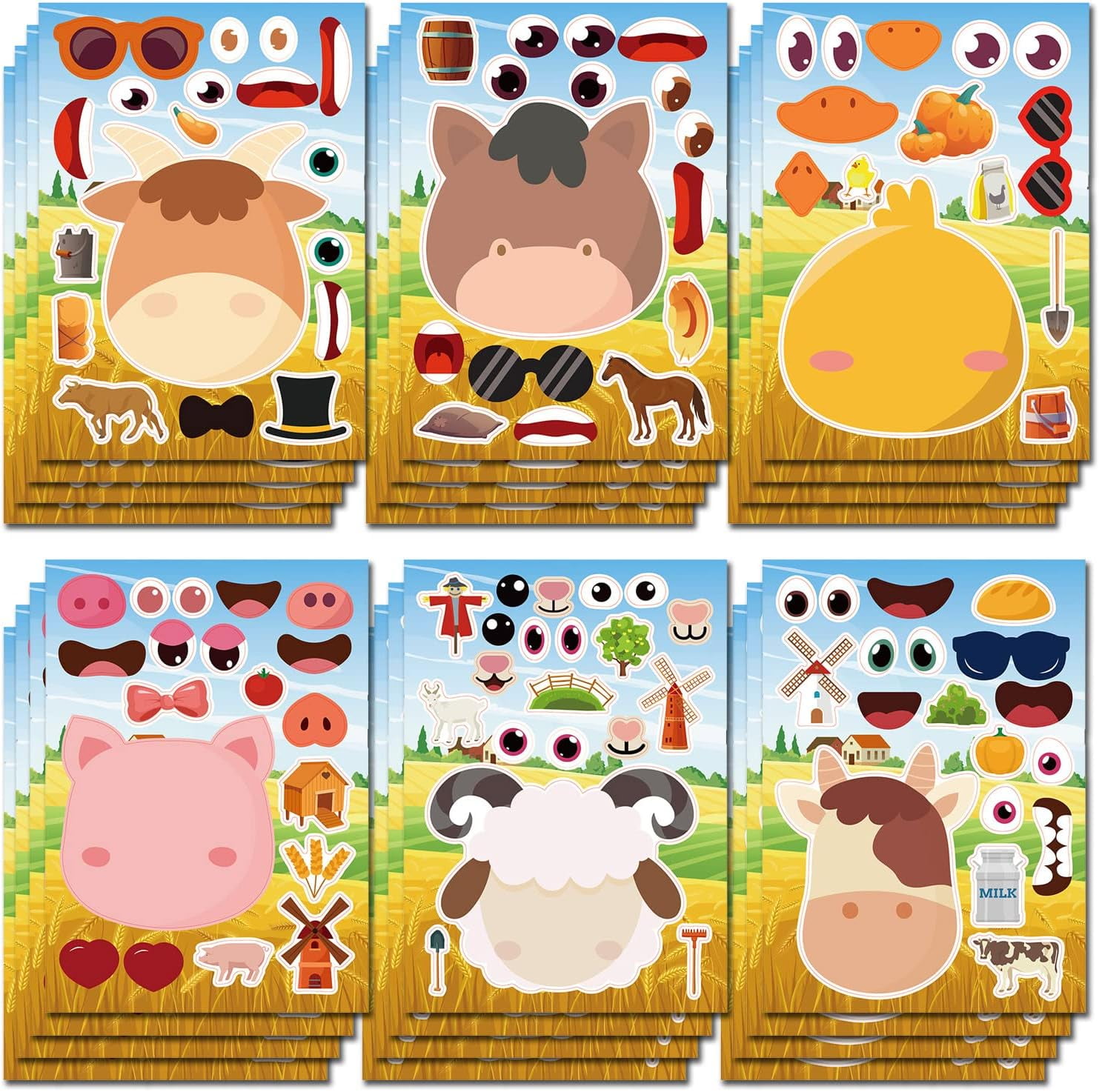 24 Sheets Make Your Own Farm Animals Stickers Make A Face Stickers for 24 Sheets Make Your Own Farm Animals Stickers Make A Face Stickers for
