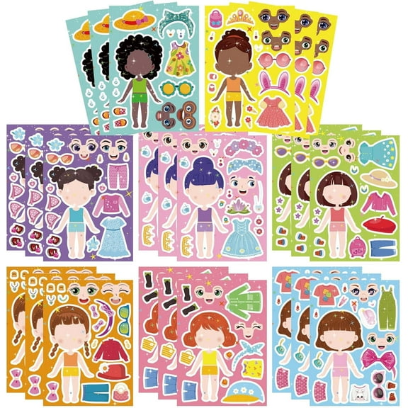 24 Sheets Make a face and Dress Up Stickers for Girls, Make Your Own Stickers for Kids Toddlers, Party Favor, Birthday Gift, DIY Art Craft, Classroom Teacher Reward