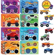 24 Sheets Monster Truck Stickers for Kids, DIY Make Your Own Truck Stickers Kit, Cartoon Car Make-a-Face Activity, Birthday Party Favors, Classroom Crafts for B