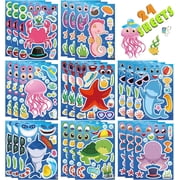 24 Sheets Ocean Stickers for Kids, DIY Sea Animal Mix and Match Craft Kit, Make a Face Stickers, Underwater Theme Party Favors, Classroom Activities