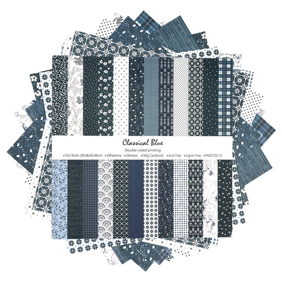24 Sheets Paper Set, 12x12 Inch Scrapbook Paper Double-Sided Decorative Craft Papers for DIY Art Card Making Scrapbook Photo Frame Decor Gift Decoration, 24 Designs