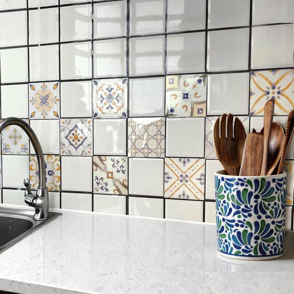 24 Sheets Peel and Stick Tile Stickers for Kitchen Backsplash, 4x4 Inches Vinyl Wall Tile , Removable Self Adhesive Tile Covers for Bathroom, Stair Risers, Decor