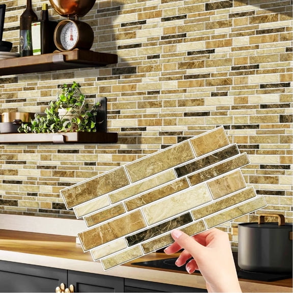 24 Sheets Peel and Stick Wall Tiles, 4.7"×9.7" Self Adhesive Backsplash, Waterproof Removable Stick-on Tile Panels, DIY Decor for Kitchen, Bathroom and Home Wall Renovation