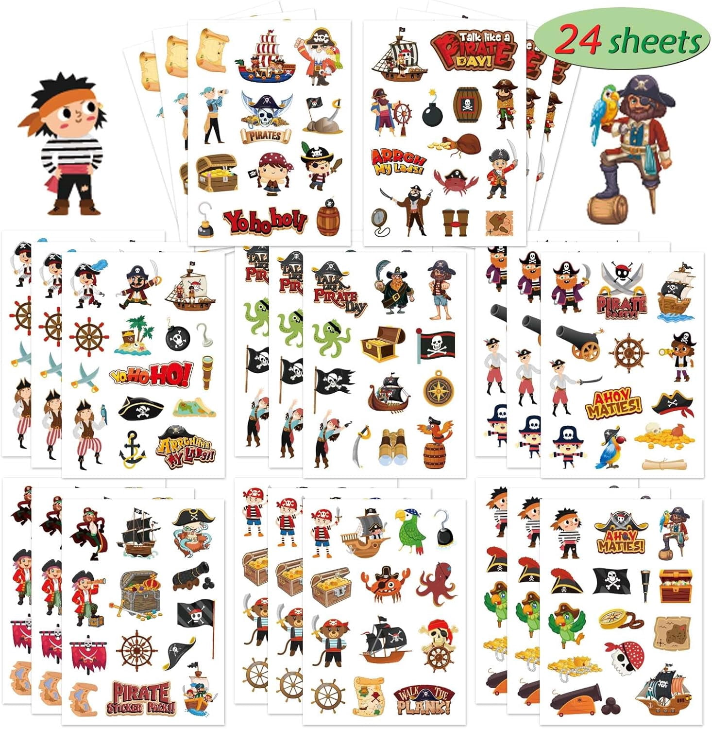 50 Pcs Pirate Stickers For Kids, Skull And Crossbones Stickers,Boys Party Favors, Girls Party Decorations, Pirate Favors, Accessories Decals For Laptop Water Bottle
