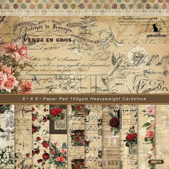 24 Sheets Scrapbook Paper, 6'' x 6'' Art Crafts Origami Paper Supplies for Junk Journal Photo Album Planner Vintage Decoupage Paper