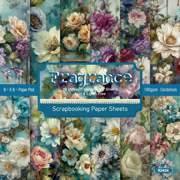 24 Sheets Scrapbook Paper Pad, Decorative Decoupage Pattern Handmade Vintage Paper for Planner Scrapbooking Journaling Craft Supplies 6 x 6 Inch