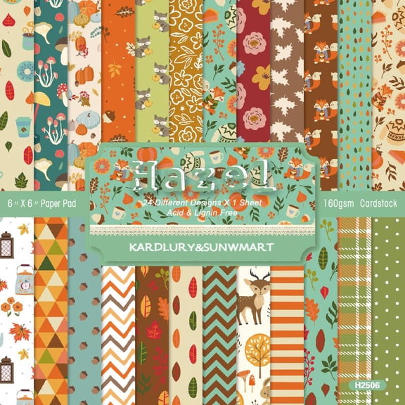 24 Sheets Scrapbook Paper Supplies, 6'' x 6'' Cardstock Origami Decoupage Paper for Junk Journal Photo Album Planner Arts Crafts