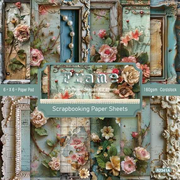 24 Sheets Scrapbook Paper Supplies, 6 x 6 Inch Colored Decoupage ...