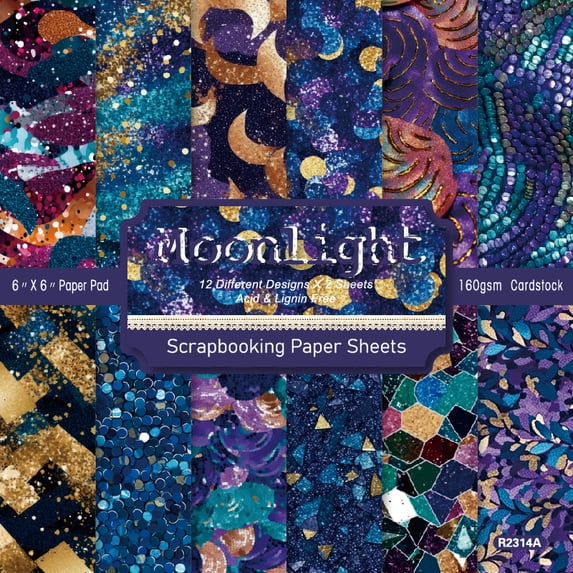 24 Sheets Scrapbook Paper Supplies, 6 x 6 Inch Colored Decoupage ...