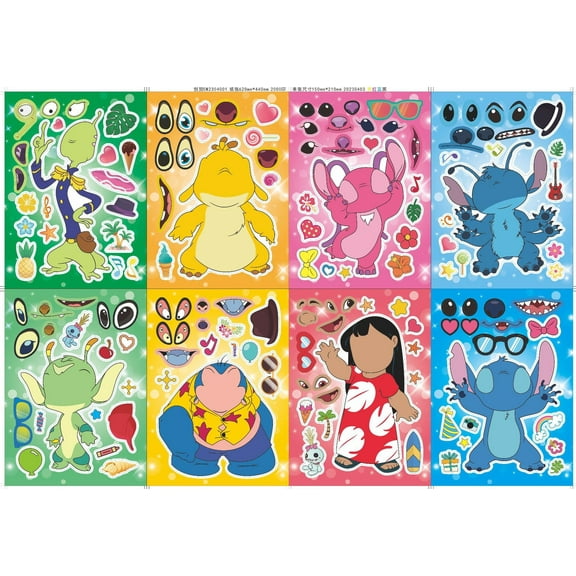 24 Sheets Stitch Make Your Own Stickers, DIY Make Face Stickers for Boys Girls, Party Favors Supplies Art Craft Family School Reward