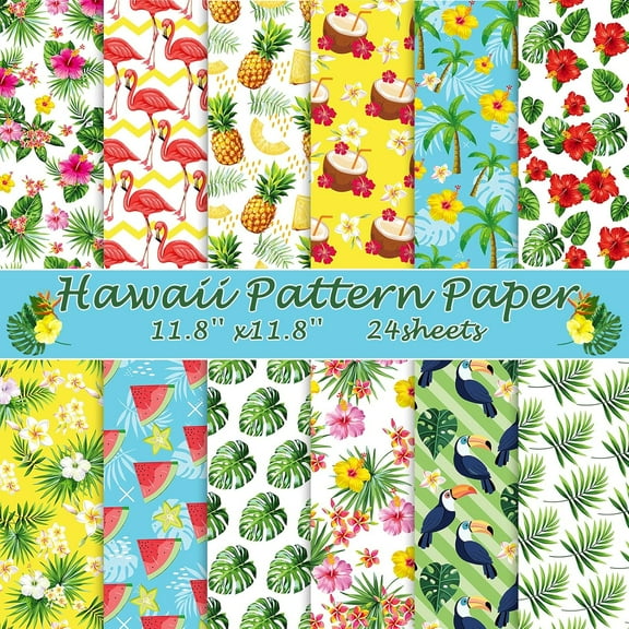 24 Sheets Summer Scrapbook Paper 12x12 Hawaii Decorative Paper Double Sided Scrapbook Paper Tropical Scrapbook Paper Palm Leaf Pattern Paper craft Cardstock Scrapbook Supplies