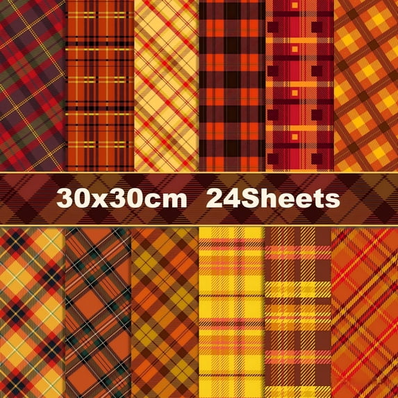 24 Sheets Thanksgiving Scrapbook Paper, 12 x 12 Double Sided Holiday Cardstock Origami Craft Paper for Card Making Photo Album Junk Journal Supplies
