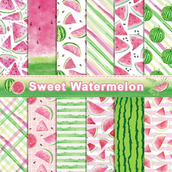24 Sheets Watermelon Pattern Paper, 12" x 12" Summer Theme Patterned Cardstock Paper Scrapbooking Supplies Paper Decorative Craft Paper for DIY Card Making Photo Album Junk Journal Decor