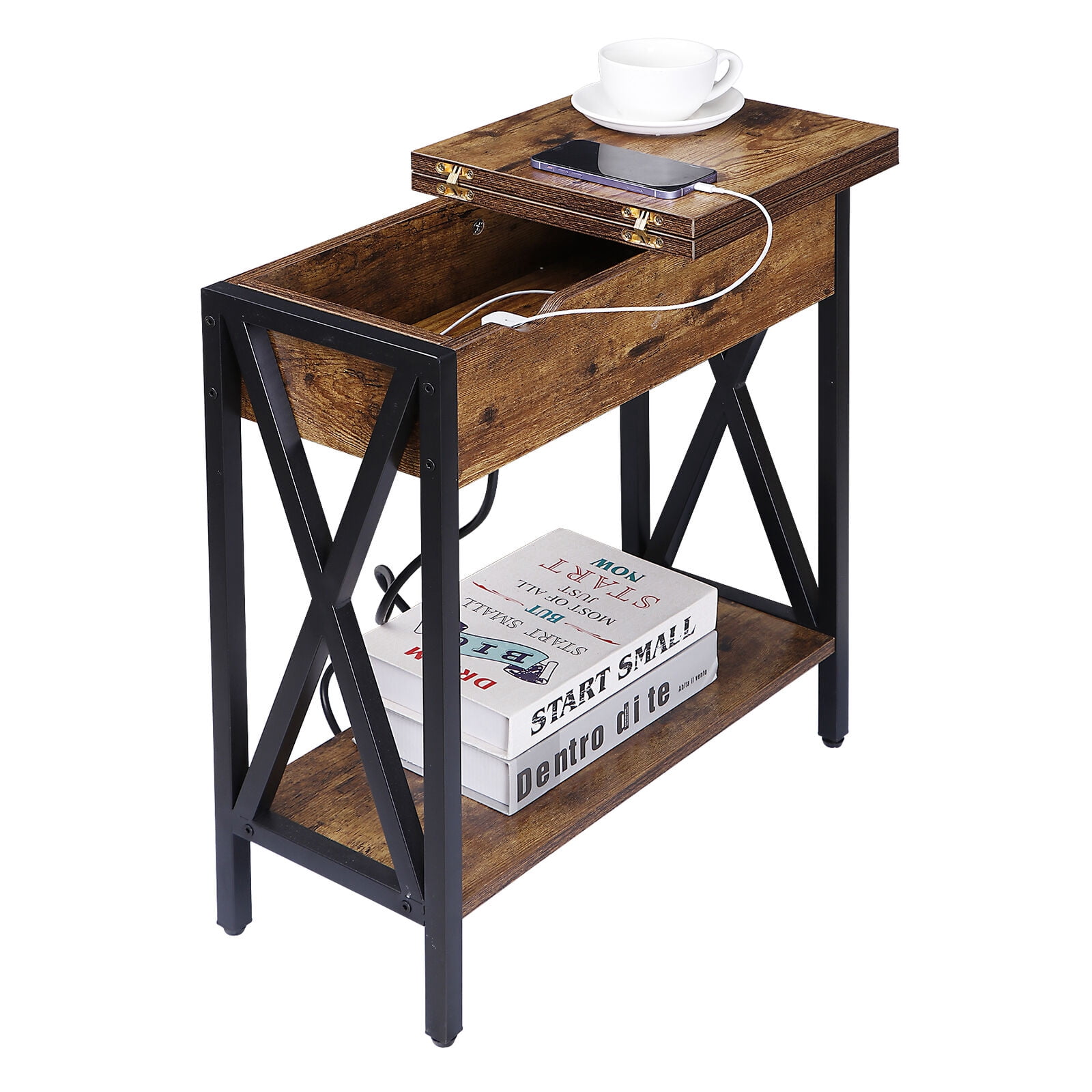 24'' Side Table with USB Ports and Outlets X-Design Narrow Sofa Side ...