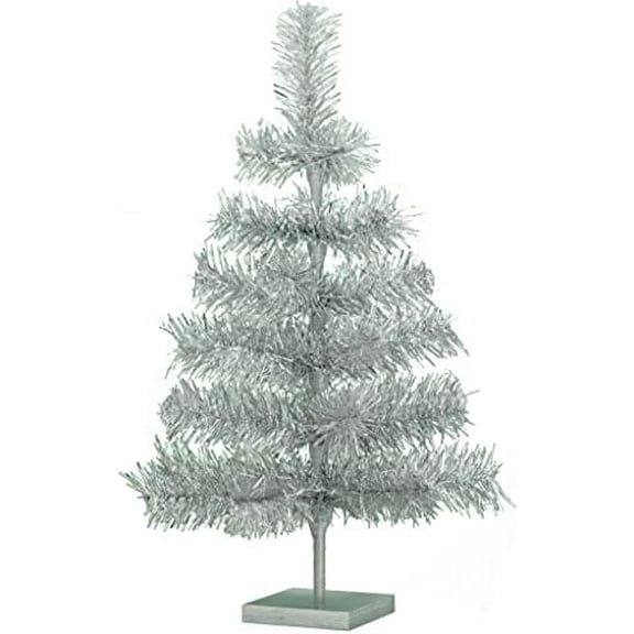 24" Silver Christmas Trees Artificial Aluminum Brush Branches Classic Tinsel Feather Tree Tabletop Christmas Decoration Tree Wood Base Stand Included (Silver)$$Home Decor, Kitchen, & Other
