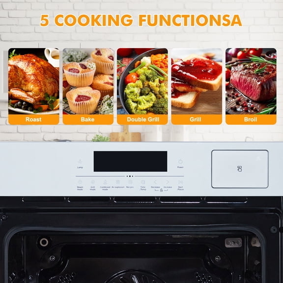 24" Single Electric Wall Oven with Convection Feature, 2.5 Cu.Ft. Stainless Steel Built-In Electric Oven with 108 Smart Menus, 8 Baking Modes, Timer, Safety Lock for Kitchen