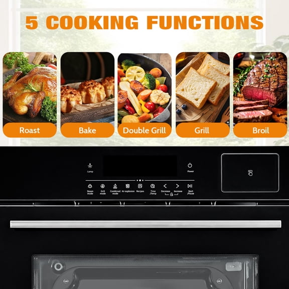 24" Single Electric Wall Oven with Convection Feature, 2.5 Cu.Ft. Stainless Steel Built-In Electric Oven with 108 Smart Menus, 8 Baking Modes, Timer, Safety Lock for Kitchen