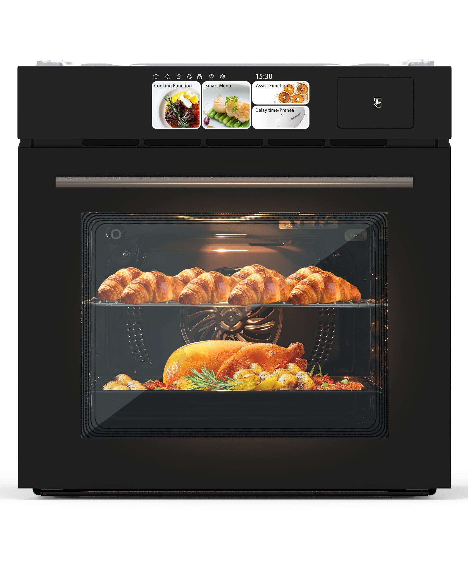 24'' Single Wall Oven, 2.5 Cu.Ft/70 L Electric Wall Oven with 4 Cooking Modes, Smart Recipes, Built-In Touch Control Large Capacity Wall Oven for Kitchen, 3000W, 240V, Black