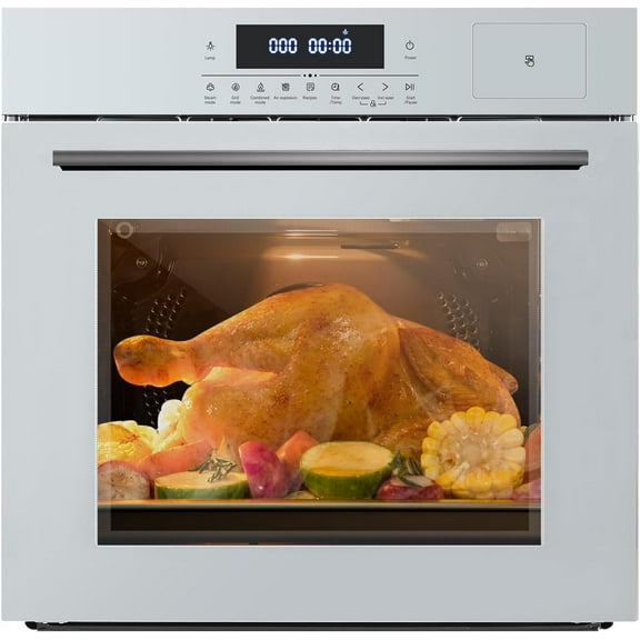 24" Single Wall Oven, 2.5 Cu.ft Built-in Timer-Convection Electric Wall Oven with 8 Baking Modes, 3000W, 240V, Stainless Steel, 3D Surround Heating, Timer, Touch Control, Safety Lock, Silver
