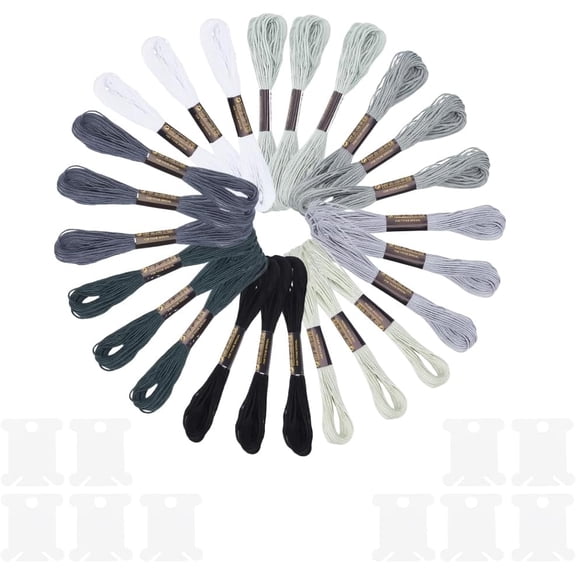24 Skeins 6 Strands Variegated Grey Stitch Threads Embroidery Floss Gradient Friendship Bracelets Yarn String Bulk with Floss Bobbins