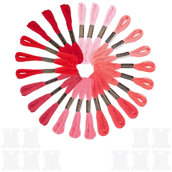 24 Skeins 6 Strandsd Red Embroidery Floss Gradient Friendship Bracelets Yarn String Variegate Stitch Threads Bulk with Floss Bobbins DIY