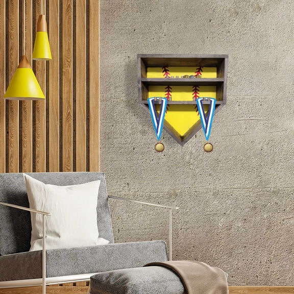 24 Slot Baseball Ring Display Case, Personalized Championship Trophy Wall Mounted Showcase, 14x14 Inch Wooden Memorabilia Shadow Box for Sports Awards and Collectibles