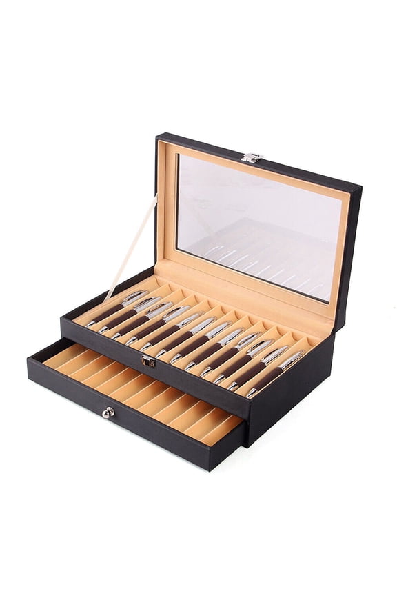 24-Slot Black Pen Display Box Holder Leather Storage Collector Organizer Box Home Gift