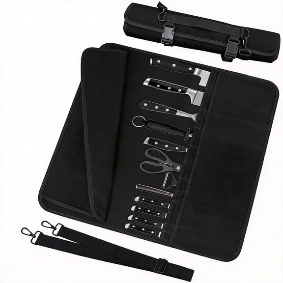 24-Slot Chef Knife Roll Bag with Adjustable Shoulder Strap, Durable Canvas Knife Case for Travel and Professional Use, Portable Kitchen Cutlery Storage Organizer for Camping and Culinary Students