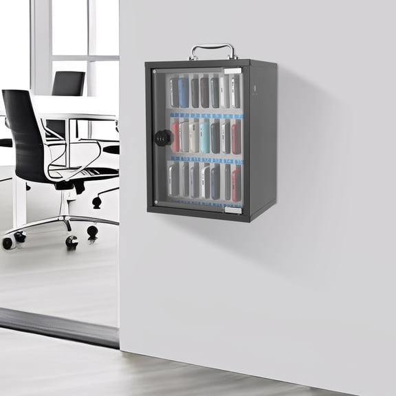 24-Slot Cold-Rolled Steel Cell Phone Locker Box with Lock, Pocket Chart for Phones, Locking Cabinet for Offices