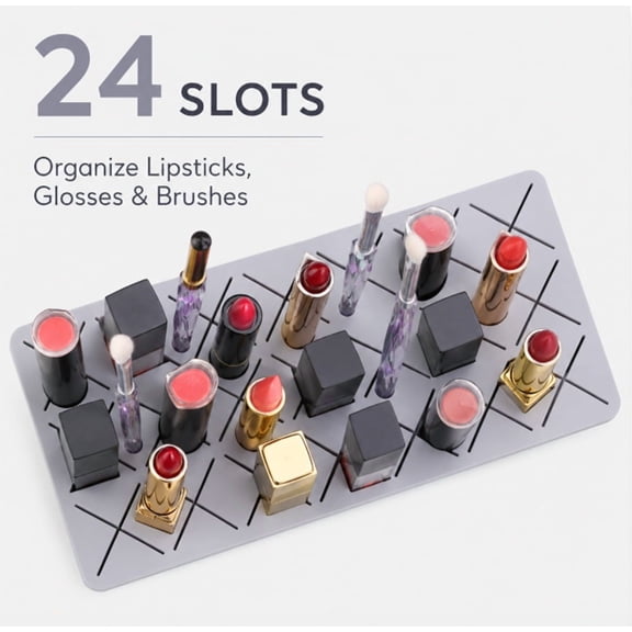 24-Slot Silicone Lipstick Holder Display Stand, Cosmetic Organizer for Lipstick, Lip Gloss and Makeup, TIKA