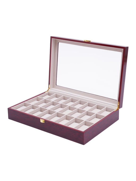 24-Slot Watch Box Retro Wood Watch Box Display Case Glass Top Jewelry Storage Organizer Bracelets Display Organizer Case