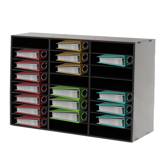 24 Slots Adjustable File Sorter Organizer Black 24 Compartment Literature Organizer PVC Literature Organizer Sorter for Desk Mail Center Paper Storage Holder File Storage Cabinet for Office Home
