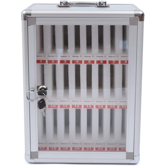 24 Slots Cell Phone Lockable Storage Box, Aluminum Alloy Cell Phones Storage Cabinet, Wall-Mounted Pocket Chart Phone Lock Box w/Portable Handle for Classroom Office