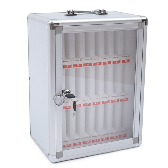 24 Slots Cell Phone Storage Cabinet, Aluminum Alloy Desktop Cell Phones Storage Organizer Box W/ Security Lock