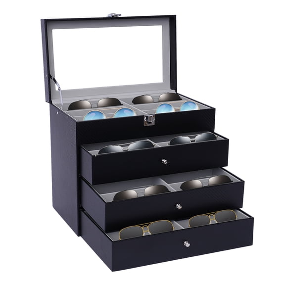 4-Layer PU Multiple Eyeglass Sunglasses Organizer Case Storage Box for Women Men Black 24-Slots