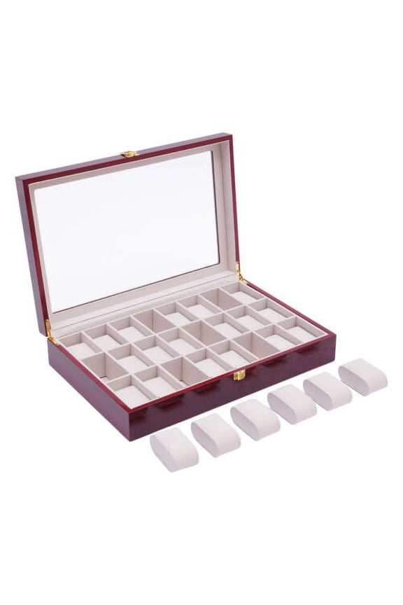 24 Slots Walnut Wooden Wrist Watch Box Display Case Organizer Jewelry Storage