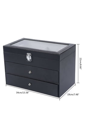 24 Slots Watch Box Leather Display Case Organizer Glass Jewelry Storage Gift
