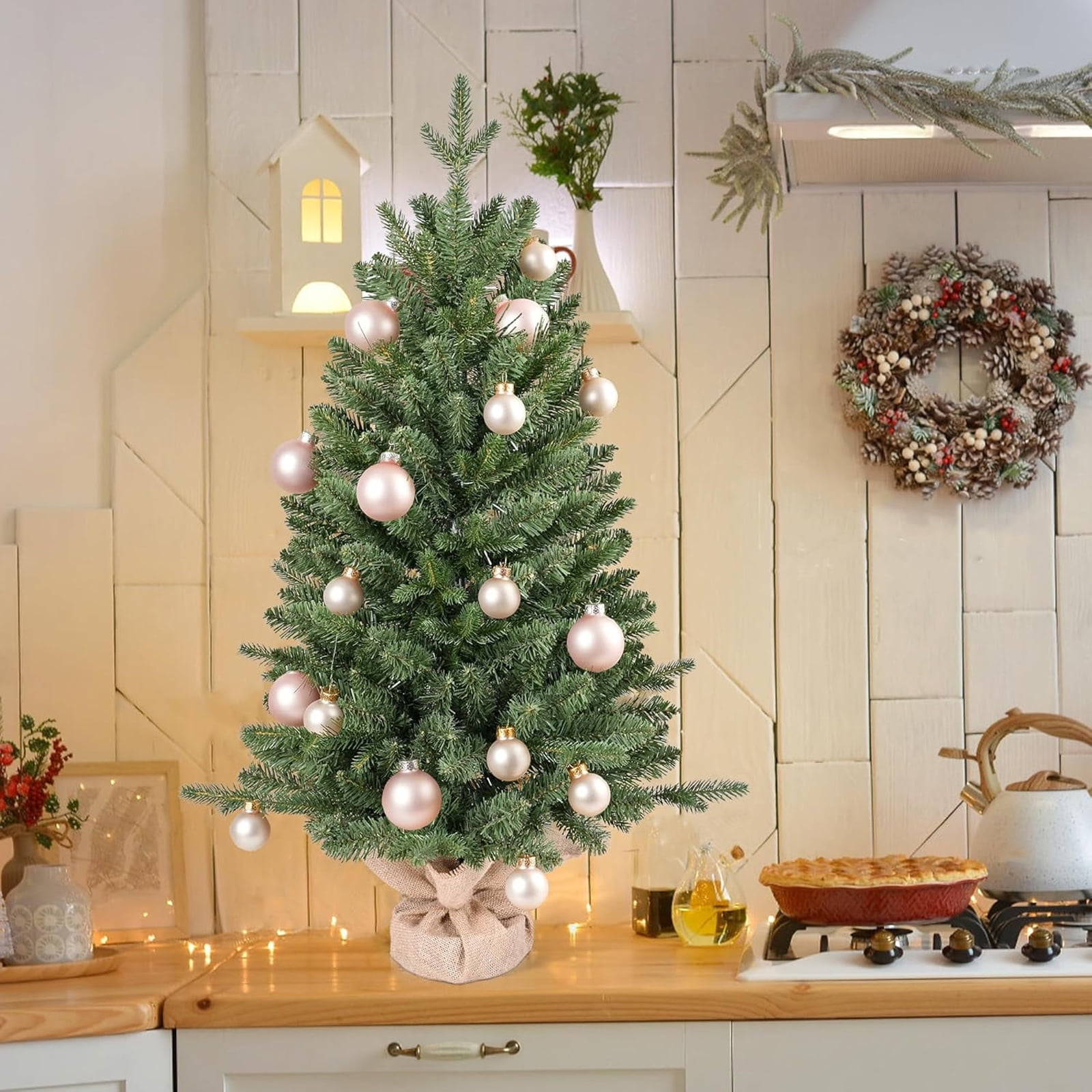 24” Small Artificial Tabletop Christmas Tree - Mini Tree with Plastic ...