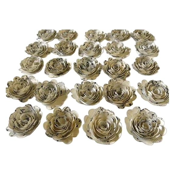 24 Small Scalloped Sheet Music Paper Flowers, Handmade from Vintage Songbook Pages, 1.52" for Weddings, Bouquets, Centerpieces &