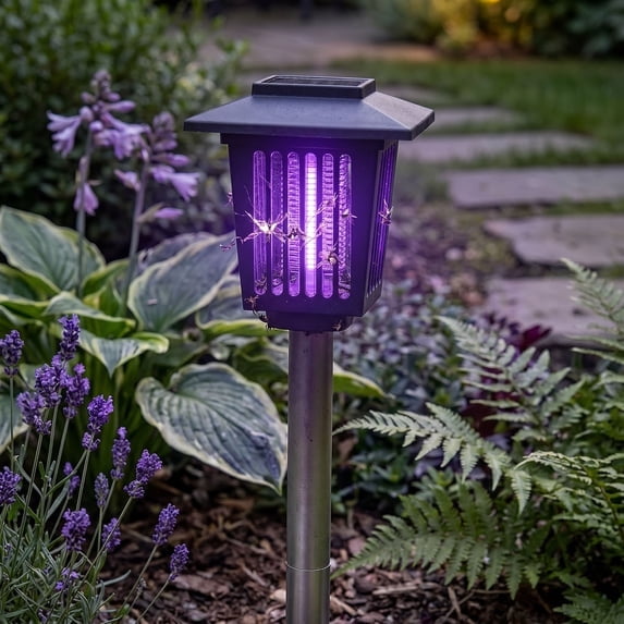 24'' Smart Solar Bug Garden Zapper Lamp Stake Light,Outdoor Solar Powered Mosquito Zapper Killer Lamp Fly Zapper Repellent Lighting Stake Landscape Fixture,1pc
