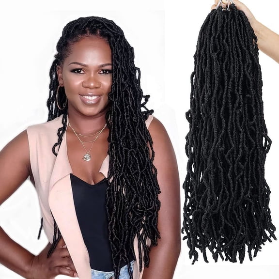 24" Soft Locs Crochet Hair - 7 Packs Pre-looped Faux Locs, Lightweight Synthetic Goddess Braids for Black Women (1B)