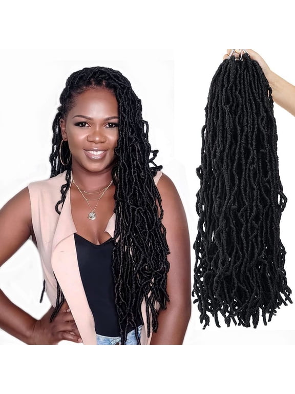 24" Soft Locs Crochet Hair - 7 Packs Pre-looped Faux Locs, Lightweight Synthetic Goddess Braids for Black Women (1B)
