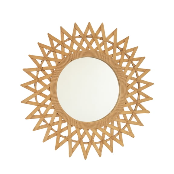 24'' Solana Mirror, Wall-mounted Bamboo Artistry Circle Mirror with Hemp, Irregular Shape, Suitable for Bathroom, Bedroom, Living Room, Entryway, etc.