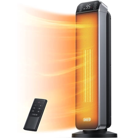 24" Space Heater, 10ft/s Fast Quiet Heating Portable Electric Heater with Remote, 3 Modes, Overheating & Tip-Over Protection, Oscillating Ceramic Heater for Bedroom, Office, and Indoor Use, Black