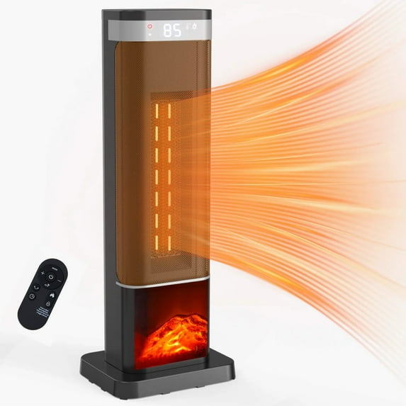24" Space Heater, 1500W Portable Electric Heater with Remote, Adjustable Thermostat to 99°F, 60° Oscillation, 3 Light Modes, 12H Timer, ECO Mode & Tip-Over Protection for Indoor Use