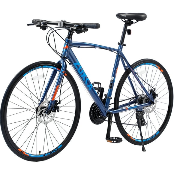 24 Speed Road Bike for Men Women, 700C Aluminum Flat Bar Road Bike with Disc Brakes, Blue