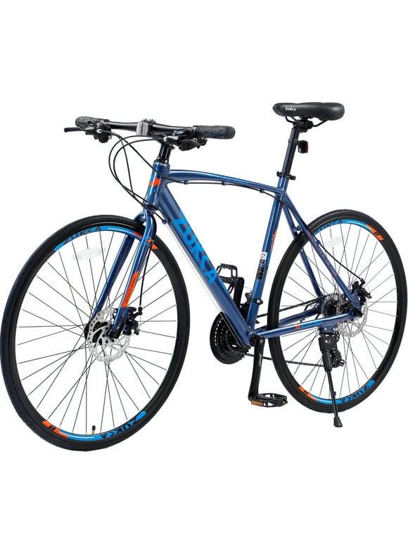 24 Speed Road Bike for Men Women, 700C Aluminum Flat Bar Road Bike with Disc Brakes, Blue