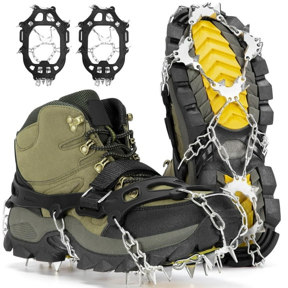 24 Spikes Crampons for Shoes, Anti Slip Ice Cleats for Shoes and Boots, Traction Ice Snow Grip with Stainless Steel Spikes and Silicone Men Women for Hiking, Walking, Climbing, Jogging,Fishing