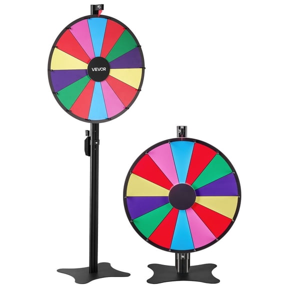 24 in Spinning Prize Wheel, 14 Slots Spinning Wheel with Stand, Adjustable Height Win Fortune Roulette with a Dry Erase and 2 Markers, 6 Colors, Easy Assembly, for Party Pub Trade Show Carnival