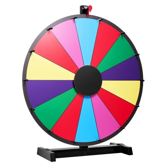 24 in Spinning Prize Wheel, 14 Slots Spinning Wheel with Stand, Tabletop Win Fortune Roulette with a Dry Erase and 2 Markers, 6 Colors, Easy Assembly, for Party Pub Trade Show Carnival Events